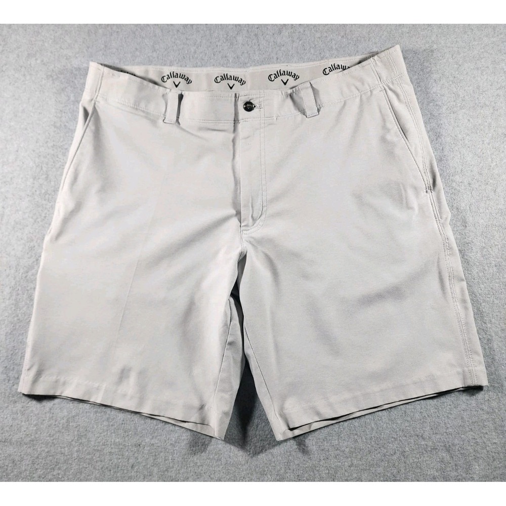 Callaway Men's Khaki Chino Shorts, Size 38, Tan, Inseam 9", Polyester - Picture 1 of 7